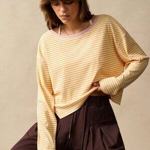 Multicolor Casual Women's Striped Loose-Fit Long Sleeve Backless T-Shirt